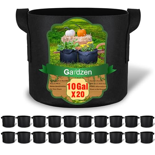 Gardzen 20-Pack 10 Gallon Grow Bags Fabric Pots with Heavy Duty Handles - size: 10 Gallons