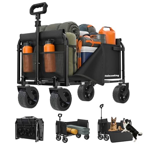 Portable Collapsible Wagon, Foldable Cart with Removable Side - color: Dark Black