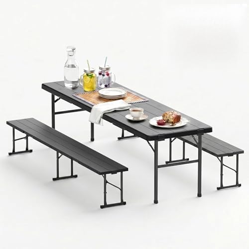 6FT Folding Table & Chair Set, Seats 6-8, Portable Black - color: Black