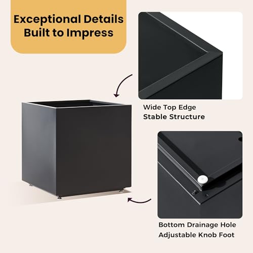 Large Cube Metal Outdoor Planter Box 20Wx20Dx21.5H - color: Black, size: 20Wx20Dx21.5H
