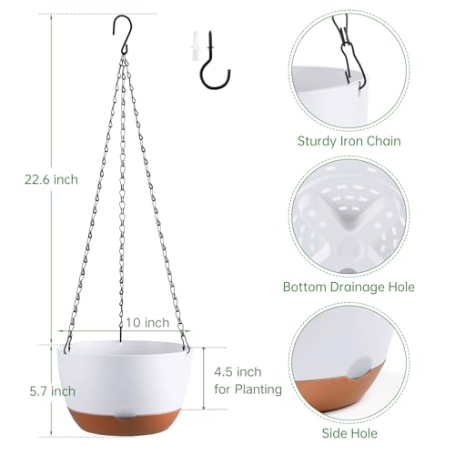 Set of 2-10 Inch Hanging Planters for Indoor Outdoor Plants - color: White, size: 10 Inch