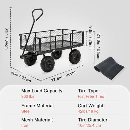 Heavy Duty Garden Wagon Cart – 880 LBS Steel Utility Cart with All-Terrain 3.50-4" Solid Wheels, 10" Tires, 180° Rotating Handle, Removable Sides, Laser-Welded Frame for Multi-Surface Use