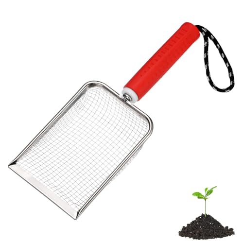 M METERXITY 1-Pack Gardening Soil Sifter, 4.3 mm Mesh Stainless Steel Portable Gardening Sifter with Soft Handle for Sand/Dirt/Rock Compost [White, Red] - color: White, Red, size: 4.3X4.3mm