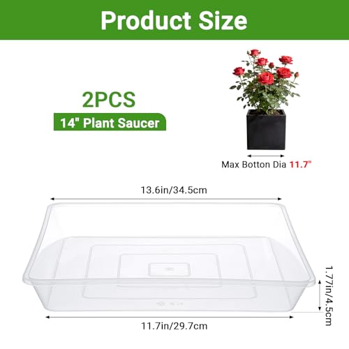 GREANER Plant Saucers for Indoors-Fits 11-12 Inch Pot Bottom, 14 Inch Clear Water Catcher for Plants, Drainage Tray Plant Plate to Catch Water(2 PCS) - color: Clear, size: 14 Inch