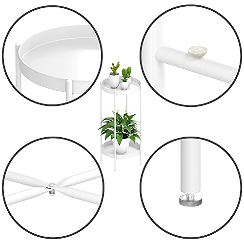 2 Tier Plant Stand Indoor Outdoor - 10.5in Width 24in Tall Flower Pot Rack - color: White
