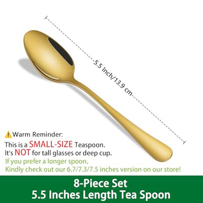 DEHOV 5.5 Inch Gold Small Coffee & Tea & Espresso Spoons Set of 8 - color: Gold