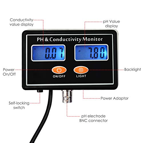 pH/EC Conductivity Meter with ATC Water Quality Tester 0.0-14.0pH / 0~19.99ms/cm Aquarium, Hydroponics Tool