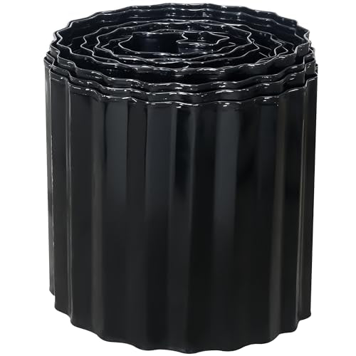 Quibbay Corrugated Metal Garden Edging, 6"20Ft Landscape Border for Lawn, Flower Bed and Garden, Sturdy Galvanized Steel Yard, Flexible for DIY Landscaping and Yard, Black - color: Black, size: 6 Inch × 20FT