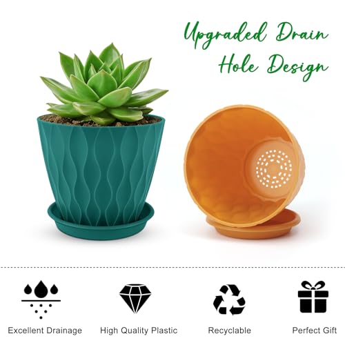 YNNICO 4 inch Plant Pots for Indoor with Drainage Holes and Tray Saucers - color: Multicolor, size: 4 inch-6 pack