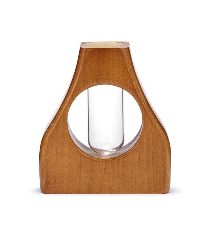 Napco Wooden Propagation Station – 3.5 x 4 Inch Warm Honey Finish Single Tube Vase for Plant Cuttings and Hydroponic Display, Modern Organic Home Décor