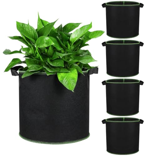 YARNOW 5-Pack 4 Gallon Fabric Grow Bags, Non-Woven Plant Pots with Reinforced Handles for Vegetables, Tomatoes, Potatoes, Strawberries, Flowers & Herbs, Outdoor Indoor (Black)