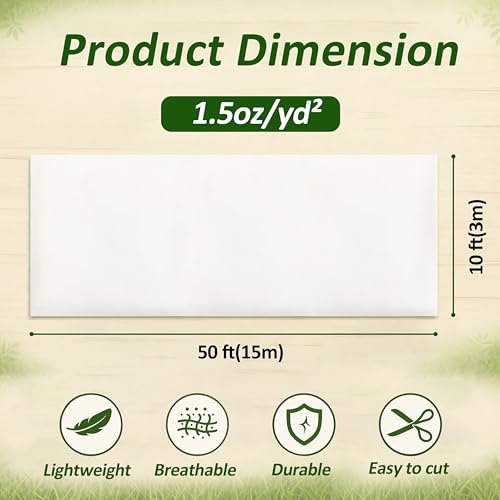 Gardzen 1.5 oz Plant Covers Freeze Protection, Reusable 10ft x 50ft Floating Row Covers, Thicker Frost Blankets for Outdoor Plants, Pests Protection, White - size: 10' x 50'