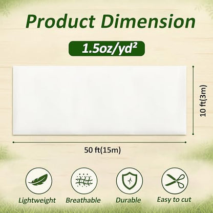 Gardzen 1.5 oz Plant Covers Freeze Protection, Reusable 10ft x 50ft Floating Row Covers, Thicker Frost Blankets for Outdoor Plants, Pests Protection, White - size: 10' x 50'