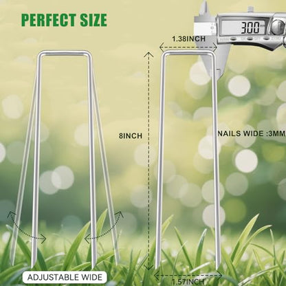 Landscape Staples Galvanized Garden Stakes,8 inch 50 Pack 11 Gauge Heavy Duty Garden Pins for Fences, Lawns, Weed Barriers and Landscape Fabrics, Irrigation Hose,Yard Lawn, Landscape Fabric. - size: 8 INCH
