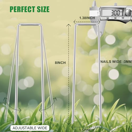 Landscape Staples Galvanized Garden Stakes,8 inch 50 Pack 11 Gauge Heavy Duty Garden Pins for Fences, Lawns, Weed Barriers and Landscape Fabrics, Irrigation Hose,Yard Lawn, Landscape Fabric. - size: 8 INCH