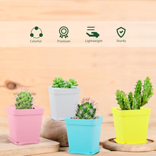 Hahood 120 Pack Mini Plastic Planters 3 Inch Flower Seedling Nursery Pots with Pallet Colorful Square Flower Plant Pots Seed Starting Pots with Labels and Tools for Home Garden Flowers Plants,6 Colors