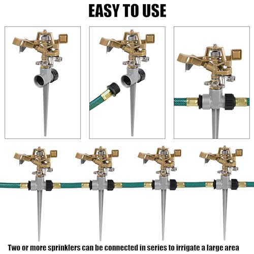 Biswing 2 Pack Impact Sprinklers with Stand (Spike), Heavy Duty Zinc Alloy Lawn Sprinkler Head on Spike Base, Adjustable Watering Sprinkler for Large Area Grass Yards Patio Garden Irrigation - style: With Stake