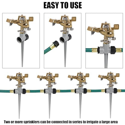 Biswing 2 Pack Impact Sprinklers with Stand (Spike), Heavy Duty Zinc Alloy Lawn Sprinkler Head on Spike Base, Adjustable Watering Sprinkler for Large Area Grass Yards Patio Garden Irrigation - style: With Stake