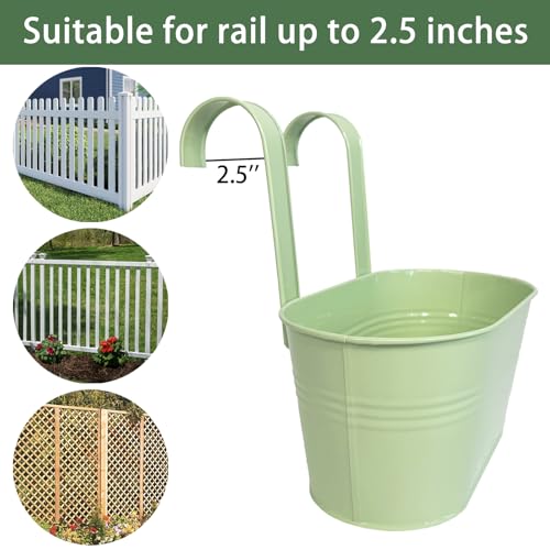 2 Pack 10" Balcony Hanging Metal Fence Planters Flower Pots, Mint Green - color: Mint Green