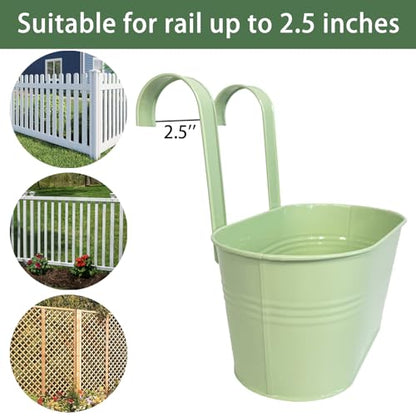 2 Pack 10" Balcony Hanging Metal Fence Planters Flower Pots, Mint Green - color: Mint Green