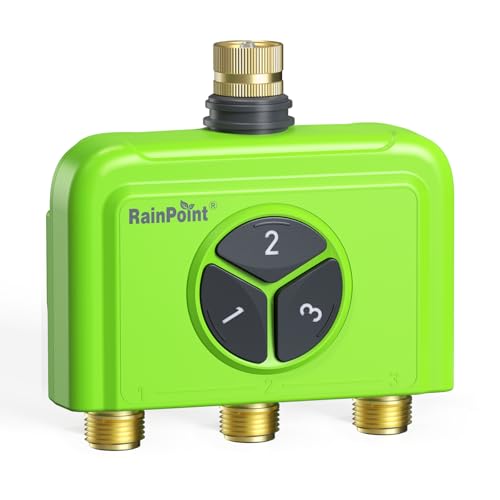 RAINPOINT 3-Zone WiFi Add-On Water Timer (Gateway Not Included), Brass Inlet/Outlet WiFi Hose Timer, Expands Smart Irrigation System, Works with RAINPOINT Home APP Series Gateway, Smart Watering - color: Green Without Hub