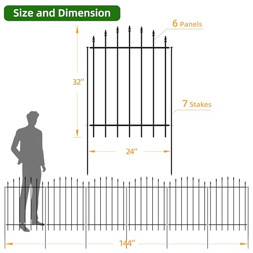 32” x 12’ No-Dig Metal Garden Fence with Stakes, Panels Fencing for Dogs - size: Roman Col 32″H x 12ft (6Panels)