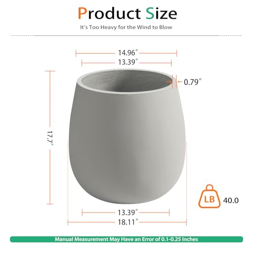 Heyzier Oval Concrete Planters for Outdoor Plants, Large Tall Cement Flower Pots Indoor for Garden, Front Porch, Patio (Gray)