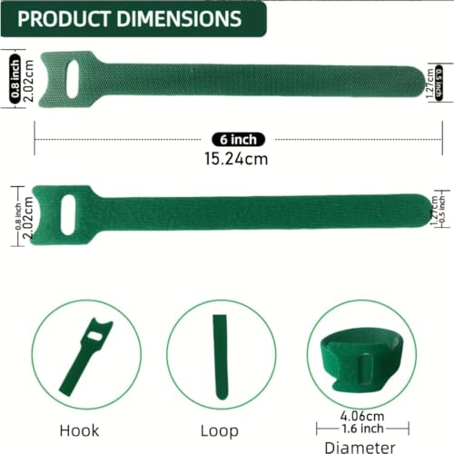 Green Reusable Plant Hook and Loop Tie Strap,Adjustable Flexible Garden Tree Support Band,0.4×5.9 Inch Weatherproof Plant Securing Tape for Vine Tomato Flower Climbing Fixing