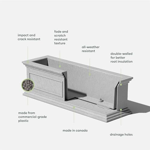 Veradek Brixton Series Window Box Planter - Rectangular Outdoor Planter - color: Gray, size: 11"H x 11"W x 36"L