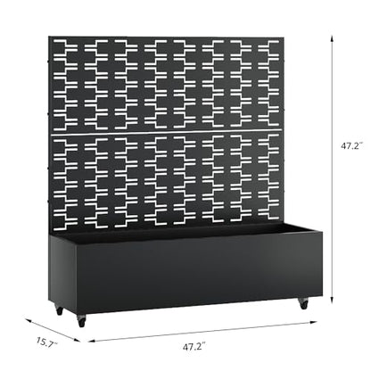 Metal Raised Garden Bed with Trellis and Wheels, 47"x47"x16" (Black-Brick) - color: Black-brick, size: 47"x47"x16"