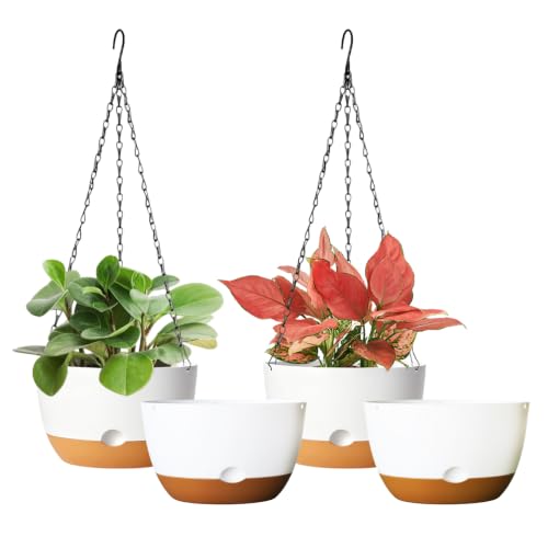 Hanging Planters, 4 Pack, Self-Watering, 7.5 Inch, White - color: White, size: 7.5 Inch