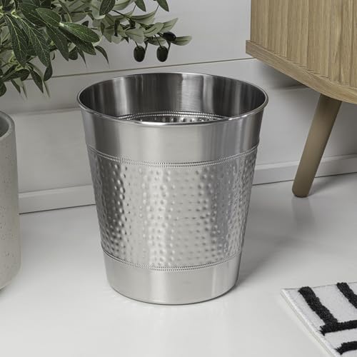 happimess Riley 2 Gal Hammered Steel Bin 10" H, Brushed Steel - color: Brushed Steel, size: Set of 1