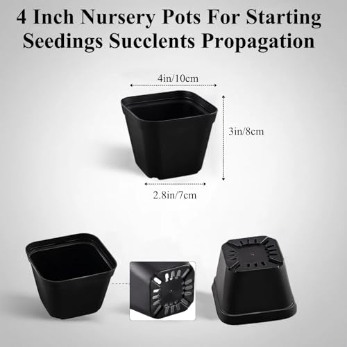 50 Packs Square Nursery Pots for Plants 4 Inch Seedling Pots - size: 4 Inch