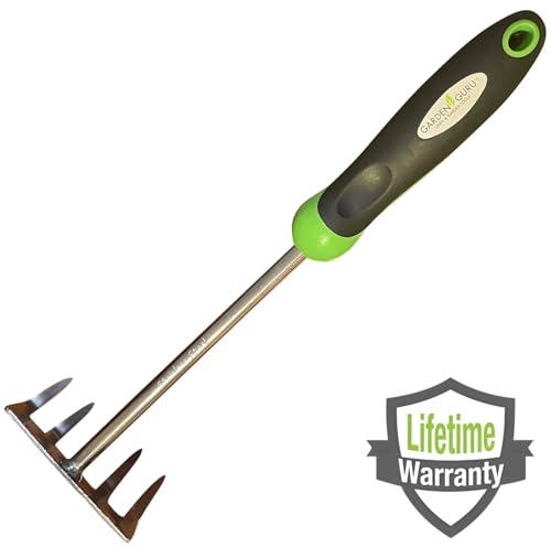Garden GURU Stainless Steel Hand Rake Cultivator Tiller Tool - Stainless Steel for Ultimate Strength - Rust Resistant - Ergonomic Handle - Great for Gardening Cultivating Loosening Weeding Mulching - size: 1 Pack