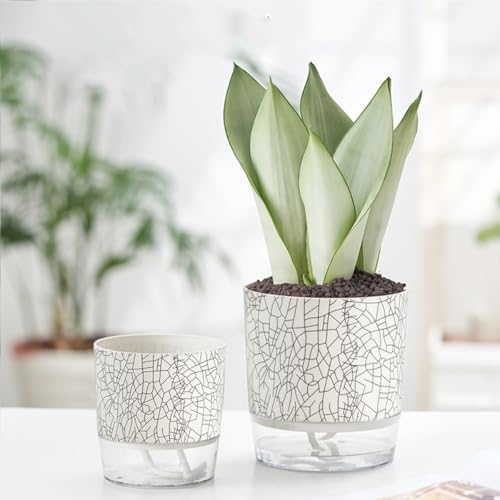 3 Pack 4.3+5.5+6.3 Inch Self Watering Pots Set, Self Watering Planter with Reservoir and Wick Rope for Indoor/Outdoor Plants, Modern Houseplants Pots for African Violets,Cactus,Herbs,Succulents