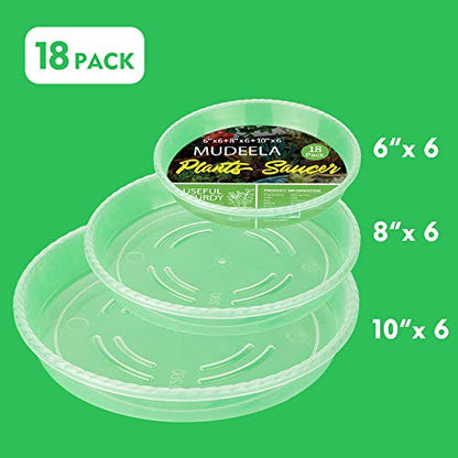 18 Pack Plant Saucers of 6 inch & 8 inch & 10 inch , Durable Plant Trays for Indoors Outdoors, Clear Plastic Flower Plant Pot Saucer, Made of Thicker, Stronger Plastic, with Taller Design (6"+8"+10") - size: 6"+8"+10"
