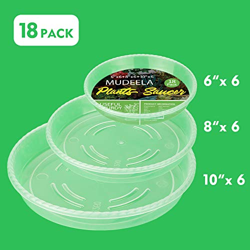 18 Pack Plant Saucers of 6 inch & 8 inch & 10 inch , Durable Plant Trays for Indoors Outdoors, Clear Plastic Flower Plant Pot Saucer, Made of Thicker, Stronger Plastic, with Taller Design (6"+8"+10") - size: 6"+8"+10"
