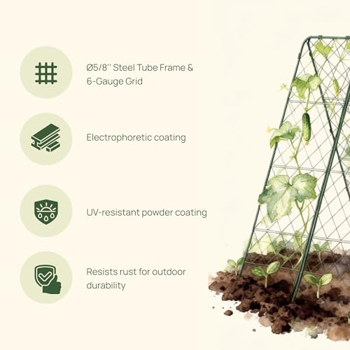 Vego Garden A-Frame Trellis 90" Tall Cucumber Cage for Garden & Pots, Rust-Resistant Tomato Stakes Heavy Gauge Plant Cage Trellis Support for Climbing Vegetables Plants 2 Pack - size: 90" Tall