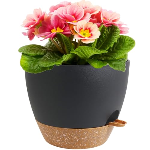Meowell 12 inch Large Self Watering Pot for Indoor Outdoor Plants - color: Black With Brown, size: 12inch B