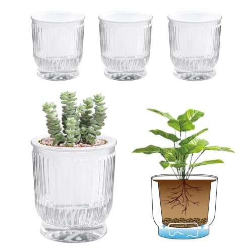 T4U Self Watering Pots for Indoor Plants 4 Inch 4 Pack Planter Clear - color: Clear, size: 4 Inch