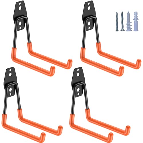 HUPBIPY Garage Hooks Heavy Duty 4 Pack, Wall Mount Ladder Hooks - color: Orange Medium U Hook