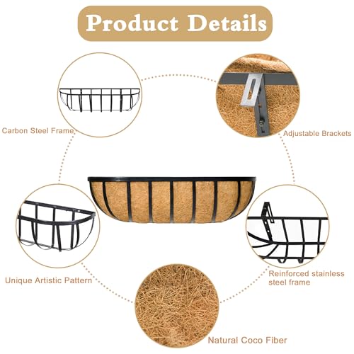 Window Box Railing Planter with Coco Liner 2 Pack 16 Inch Metal Hanging Flower Planter Deck Railing Planters Boxes for Balcony Outdoor Plants Fence Porch Patio - size: 16IN