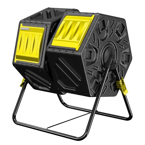 Compost Bin, 37-Gal Dual Chamber Composter Tumbler, Black Yellow