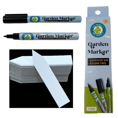 4" Plastic Plant Labels for Seedlings (100 Pack Tags + 2 Garden Marker Pens) - Waterproof Outdoor Garden Stakes Markers - size: 100 x 4" Plant Tags + 2 Pack Marker Pens