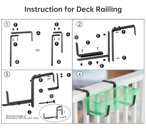 Y&M 4 Pack Window Box Brackets, Adjustable Railing Planter Box Brackets - size: 4p