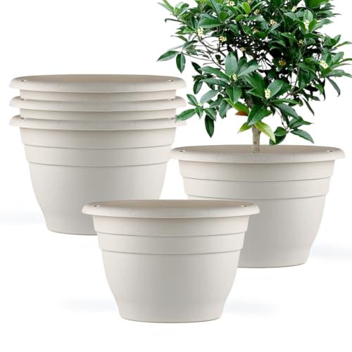 RooTrimmer 5 Pack 10 Inch Plant Pots for Indoor Outdoor,Plastic Floor Planters with Drainage Holes,Lightweight Flower Pots for Home,Patio & Garden(White) - color: White, size: 10 inch