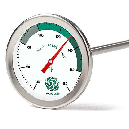 Backyard Compost Thermometer - 20" Stainless Steel Stem - Color-Coded Temperature Zones - 40-180F Range - Monitor Interior Temperatures of Your Compost Bin