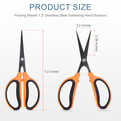 HARFINGTON 3pcs Trimming Scissors 7.2" Stainless Steel Garden Shears with Non-Stick Coating & Straight Precision Blade Hand Pruning Snips for Cutting Flowers