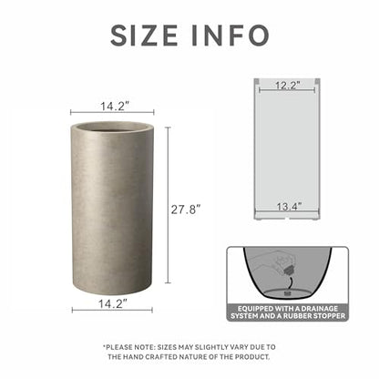 Kante Large Round Column Weathered Concrete Planter 27.8" Tall, Outdoor - color: Weathered Concrete, size: 27.8“h