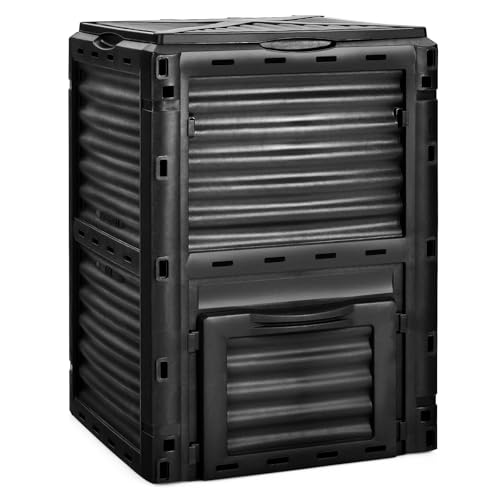 Happygrill Outdoor Compost Bin, Composting Box w/Top Flip Latch-on Lid,80 Gallons Composter for Kitchen Waste & Garden Scraps, Compost Barrel for Fast Creation of Fertile Soil (Black) - color: Black